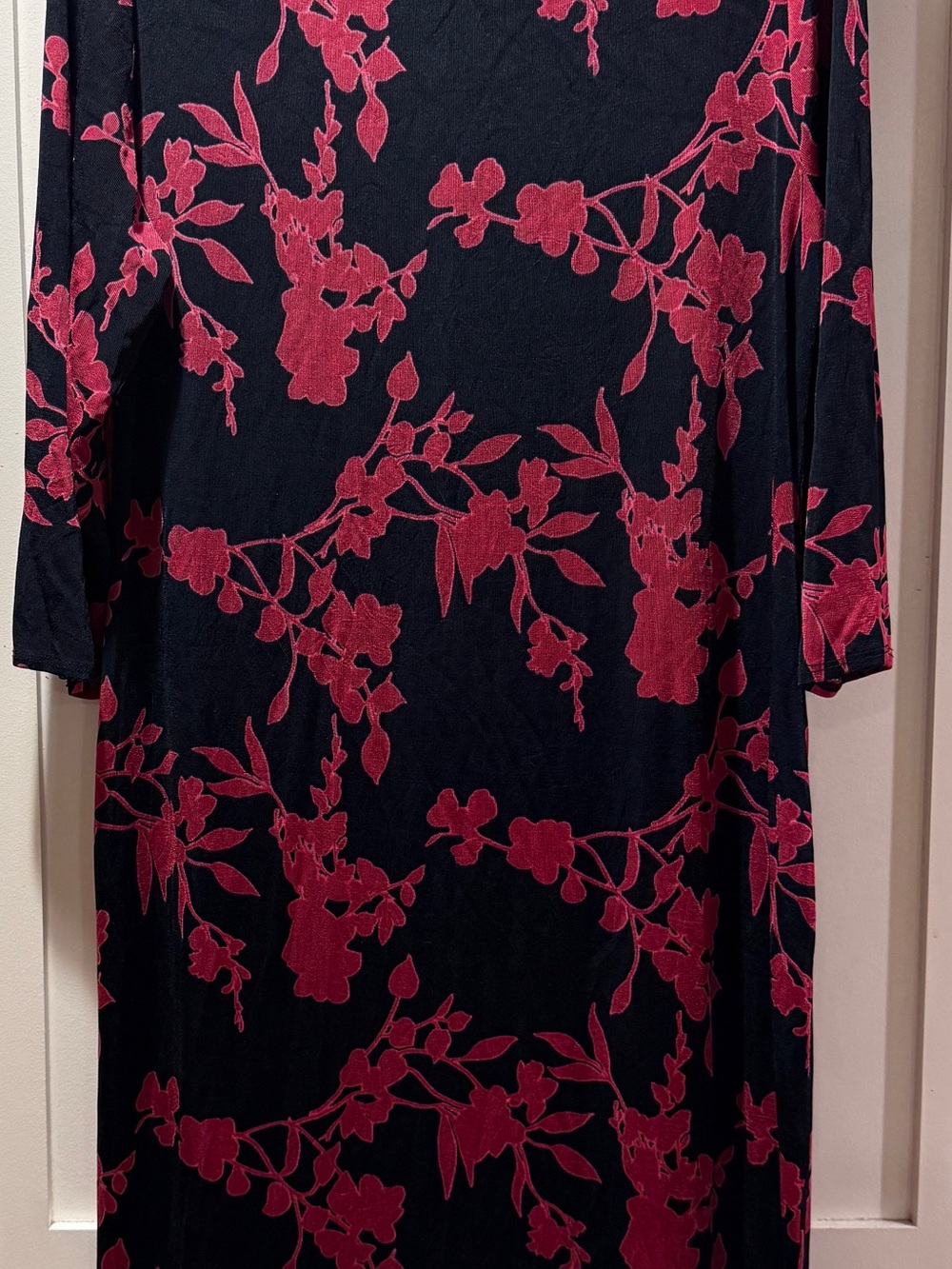 Chico's Navy Dress with Pink Floral Motif - Long Sleeve